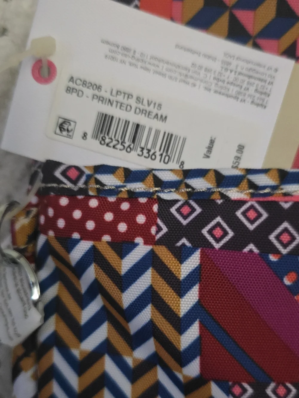 Kipling Patchwork Laptop Sleeve in Navy, Pink, Red and Gold Accents